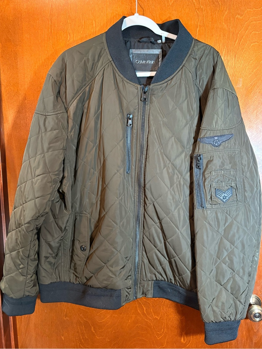 Calvin Klein Quilted Bomber Jacket in Olive